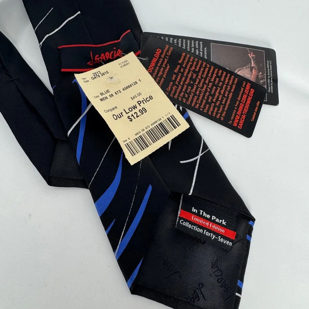 J. Garcia Necktie Mens OS Black Blue Abstract Silk NWT G478 3815 In The Park Art